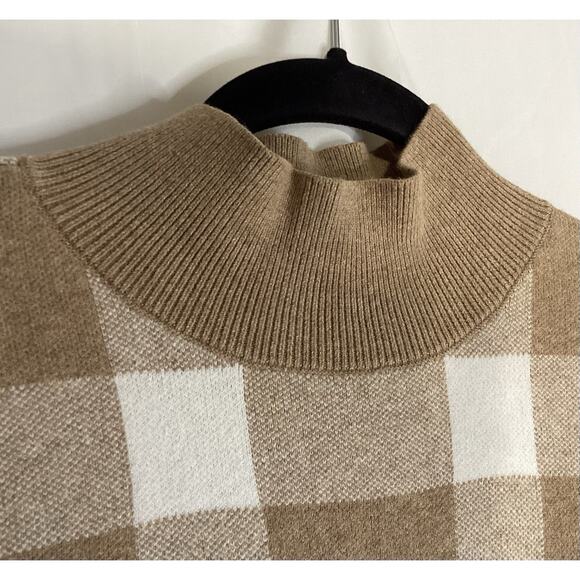 LOFT Tan & White Checkered Pullover Sweater – Size Medium– Soft Knit - Picture 2 of 9